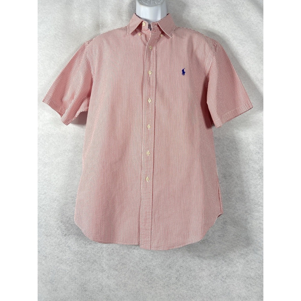 Vtg Polo Ralph Lauren Shirt Mens Large Pink White Button Up Classic Seersucker